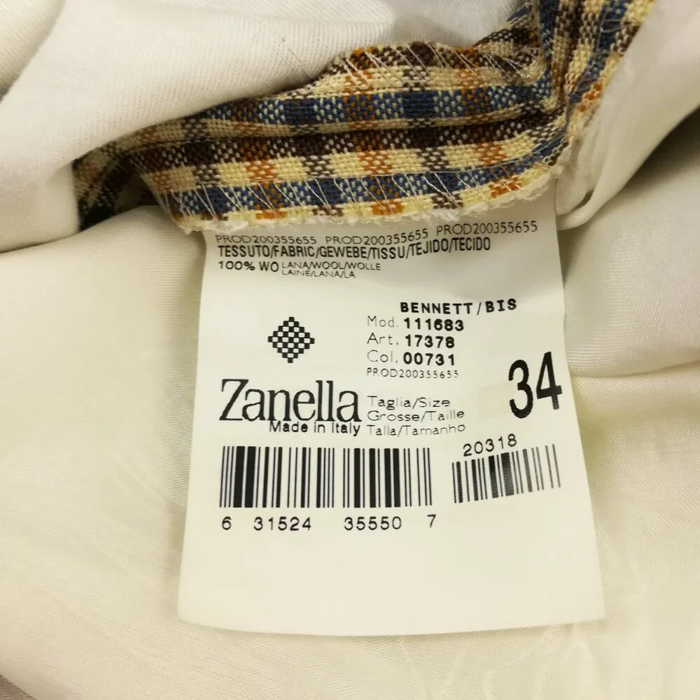 Zanella Dress Pants Wool Bennett Pleated Checked 34x30